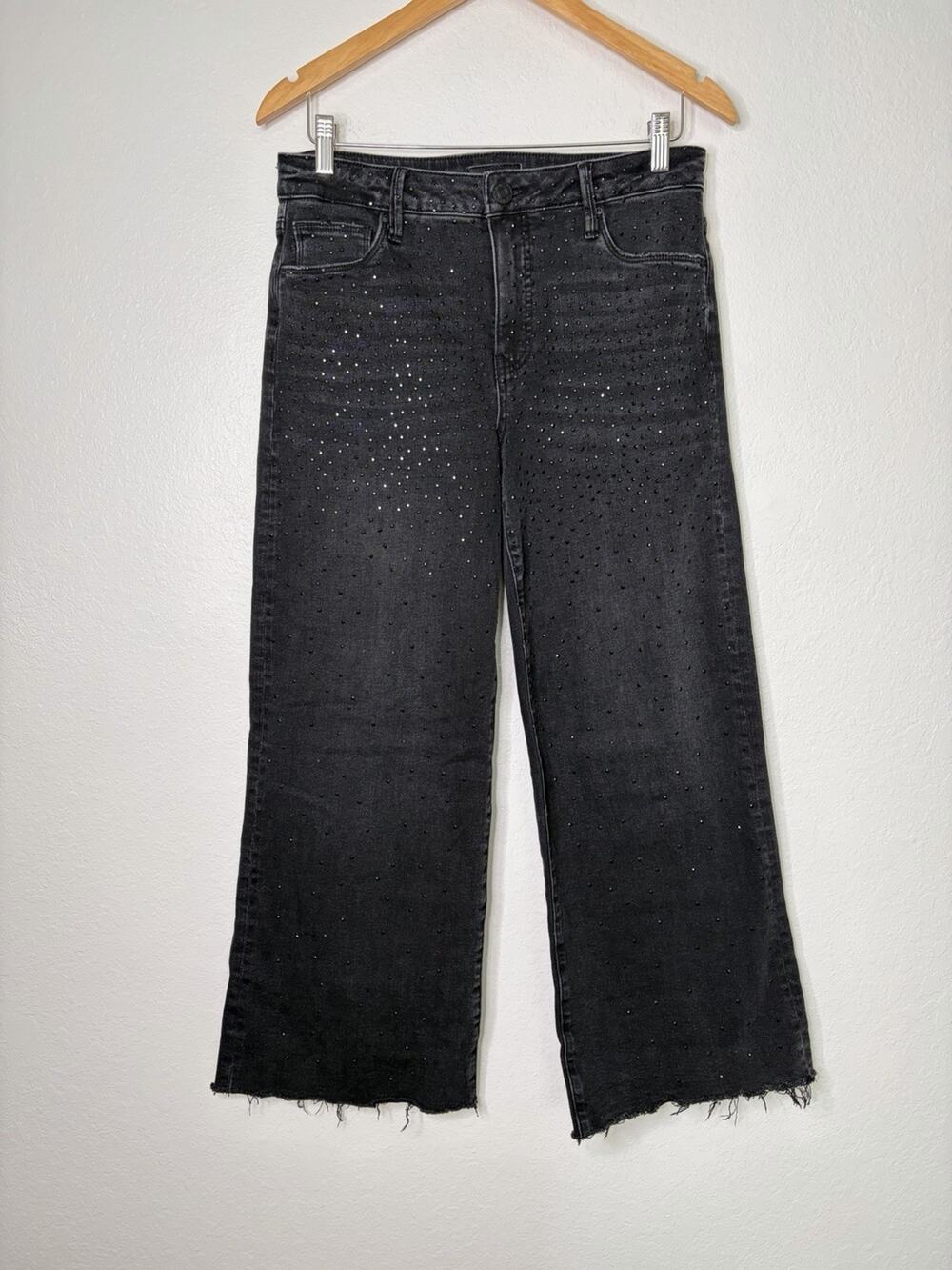 Kut The Kloth Meg Embellished Raw Hem Black High Rise Jeans Size 4